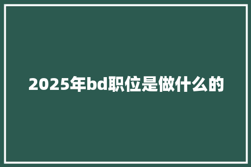 2025年bd职位是做什么的