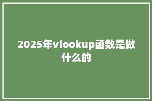 2025年vlookup函数是做什么的