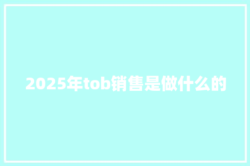 2025年tob销售是做什么的