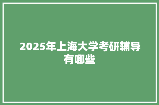 2025年上海大学考研辅导有哪些