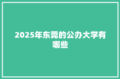 2025年东莞的公办大学有哪些