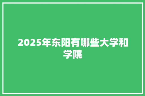 2025年东阳有哪些大学和学院