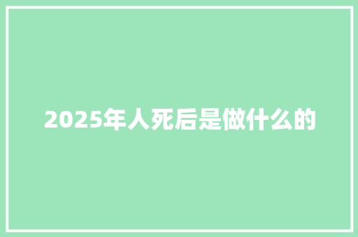 2025年人死后是做什么的