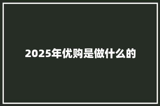 2025年优购是做什么的