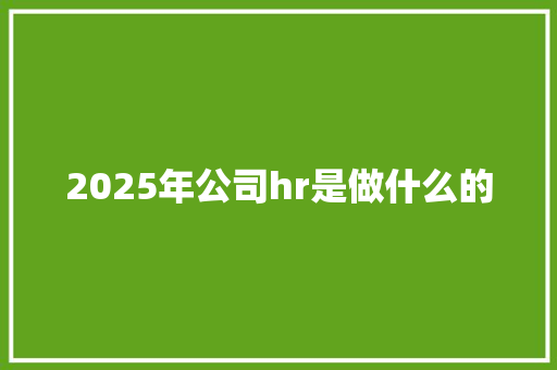 2025年公司hr是做什么的