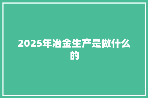 2025年冶金生产是做什么的