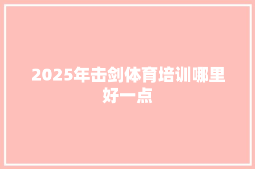 2025年击剑体育培训哪里好一点