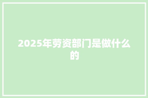 2025年劳资部门是做什么的 未命名