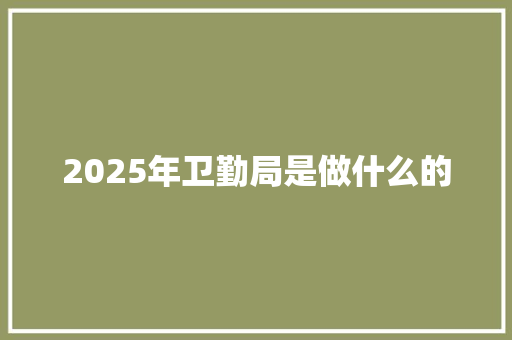 2025年卫勤局是做什么的