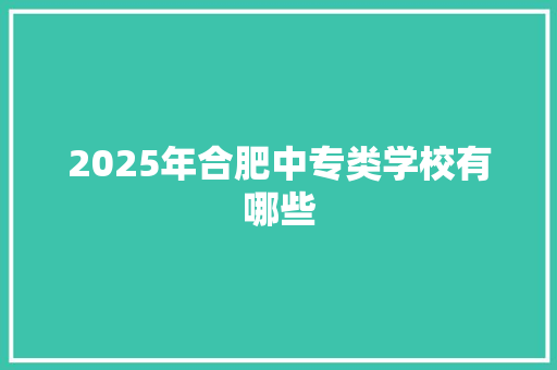 2025年合肥中专类学校有哪些