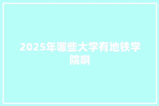 2025年哪些大学有地铁学院啊