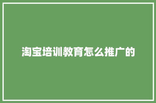 淘宝培训教育怎么推广的