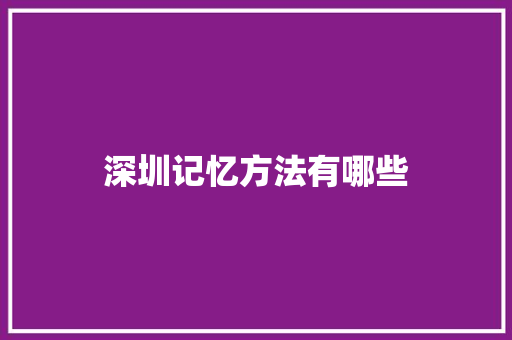 深圳记忆方法有哪些 未命名