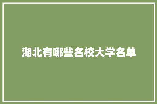 湖北有哪些名校大学名单