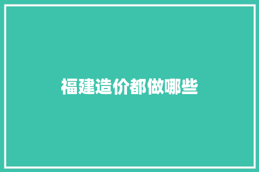 福建造价都做哪些