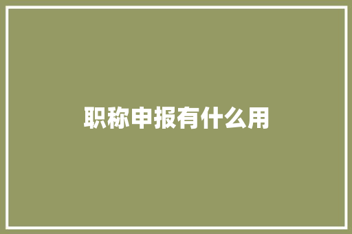 职称申报有什么用