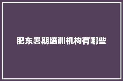 肥东暑期培训机构有哪些