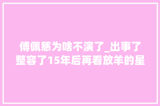 傅佩慈为啥不演了_出事了整容了15年后再看放羊的星星主演际遇各不相同