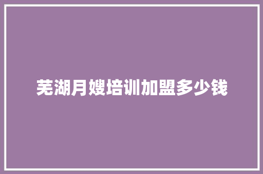 芜湖月嫂培训加盟多少钱