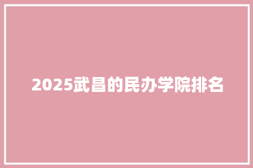 2025武昌的民办学院排名