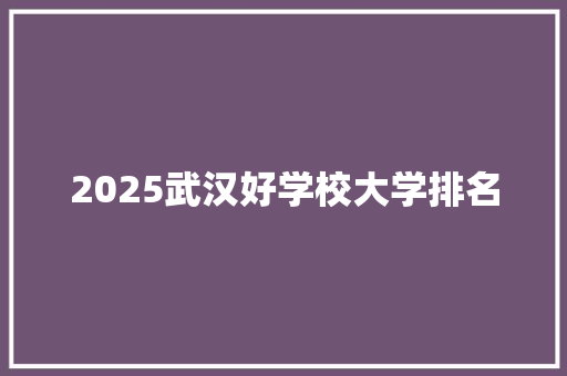 2025武汉好学校大学排名