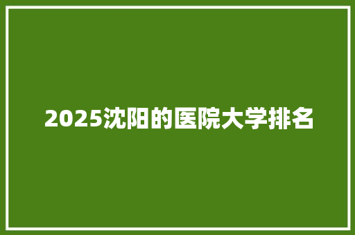 2025沈阳的医院大学排名