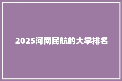 2025河南民航的大学排名