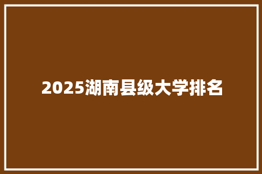 2025湖南县级大学排名