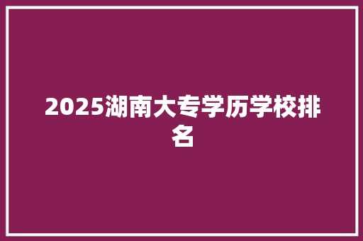 2025湖南大专学历学校排名