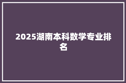 2025湖南本科数学专业排名