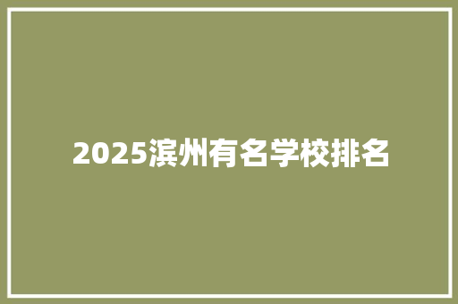 2025滨州有名学校排名