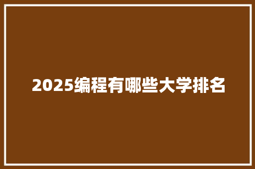 2025编程有哪些大学排名