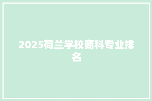 2025荷兰学校商科专业排名