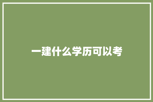 一建什么学历可以考 学术范文