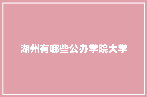 湖州有哪些公办学院大学