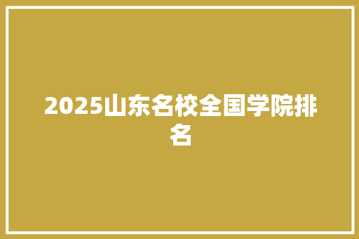 2025山东名校全国学院排名