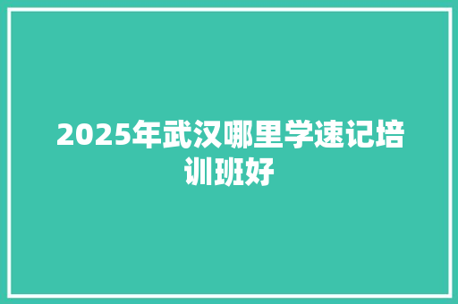 2025年武汉哪里学速记培训班好