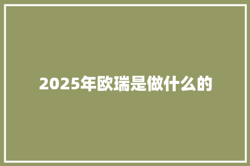 2025年欧瑞是做什么的