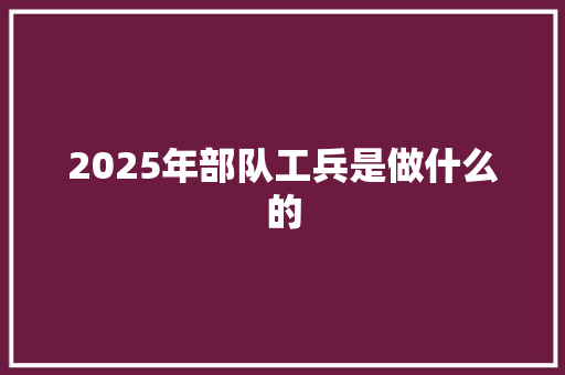 2025年部队工兵是做什么的