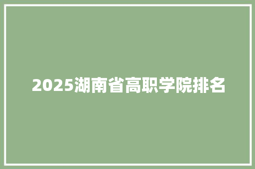 2025湖南省高职学院排名