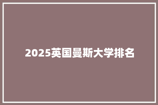 2025英国曼斯大学排名