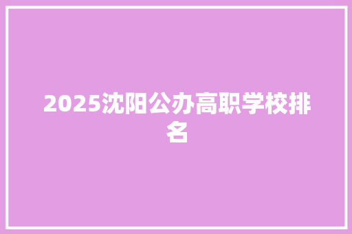 2025沈阳公办高职学校排名