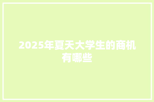 2025年夏天大学生的商机有哪些