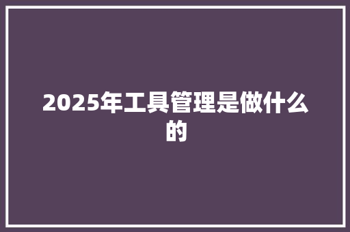 2025年工具管理是做什么的