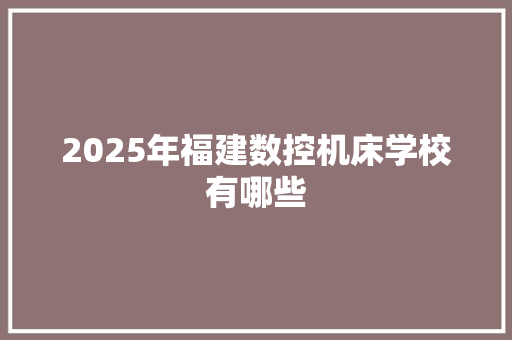 2025年福建数控机床学校有哪些