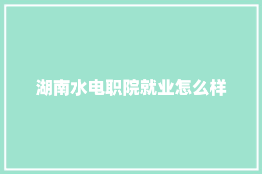 湖南水电职院就业怎么样