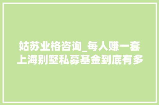 姑苏业格咨询_每人赚一套上海别墅私募基金到底有多赚钱 综述范文