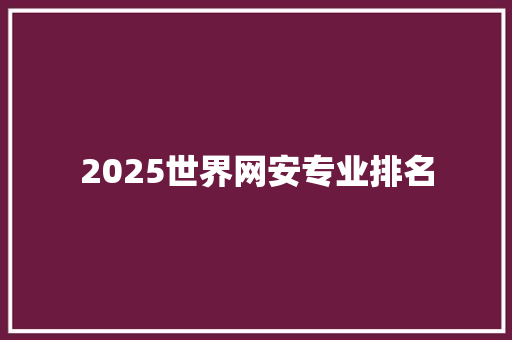 2025世界网安专业排名