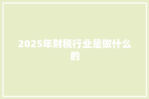 2025年财税行业是做什么的