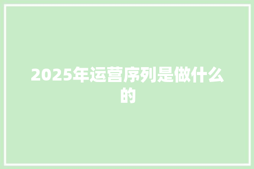 2025年运营序列是做什么的